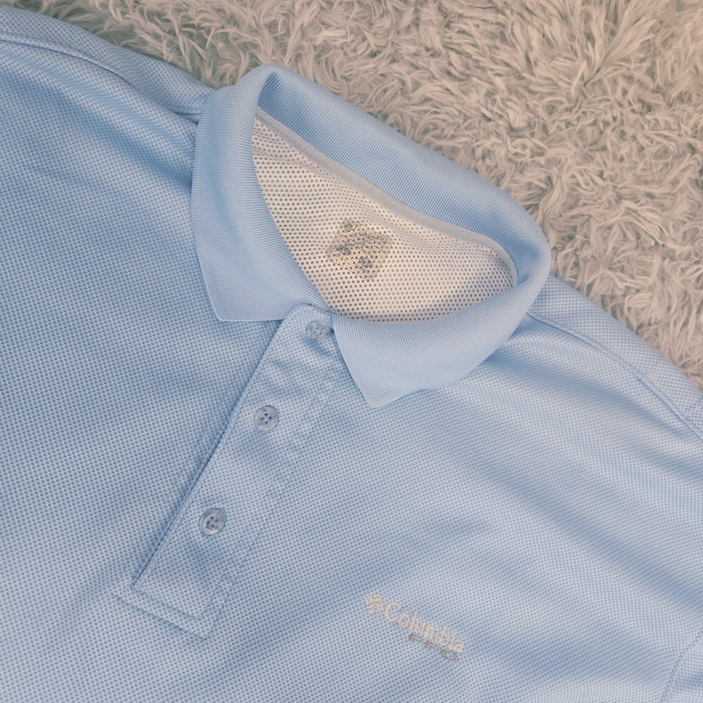 Columbia PFG FM6016 Perfect Cast Mens Large Light Blue Short Sleeve Vented‎ Polo